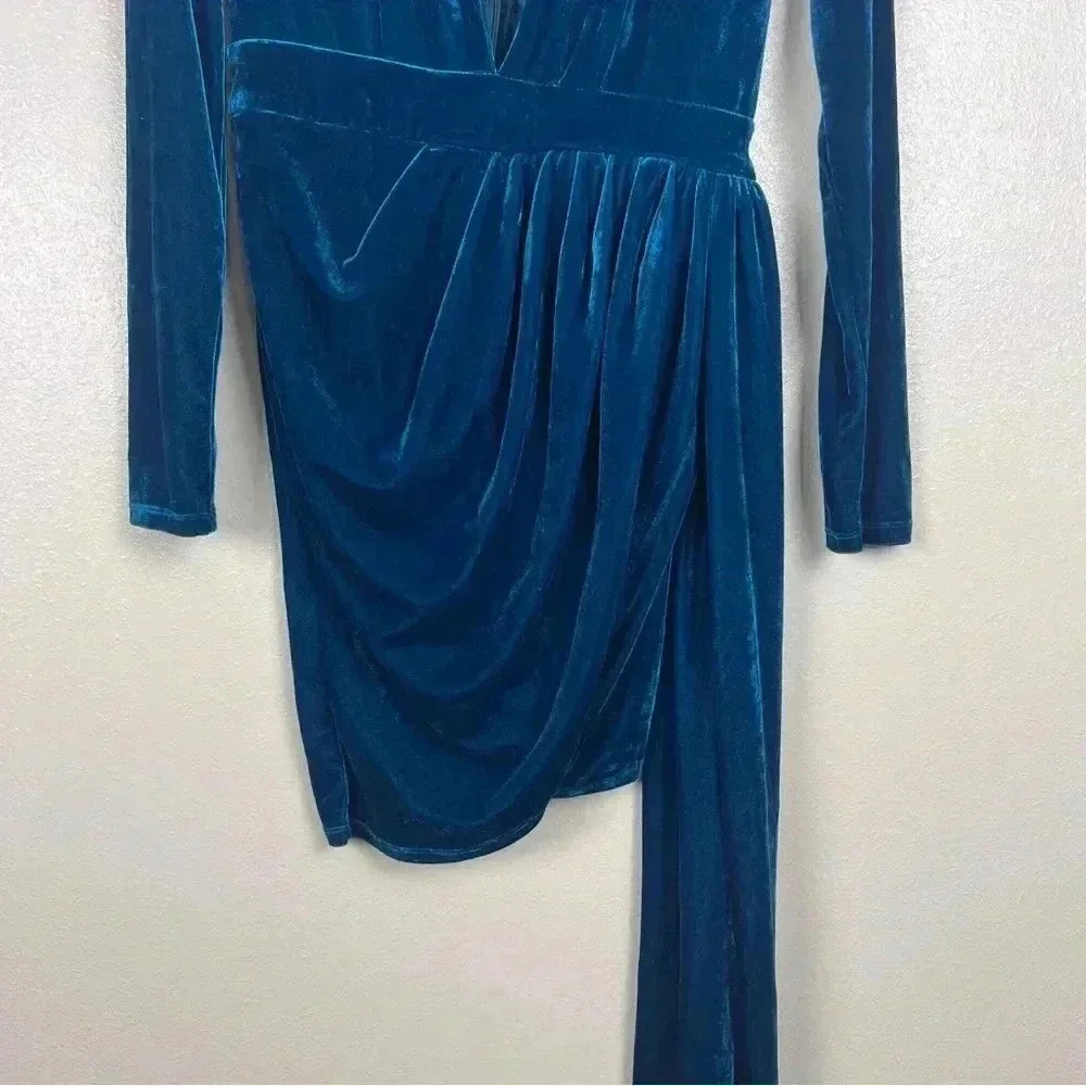NWT Fashion Nova Teal Velvet Texture Dress - Picture 5 of 7